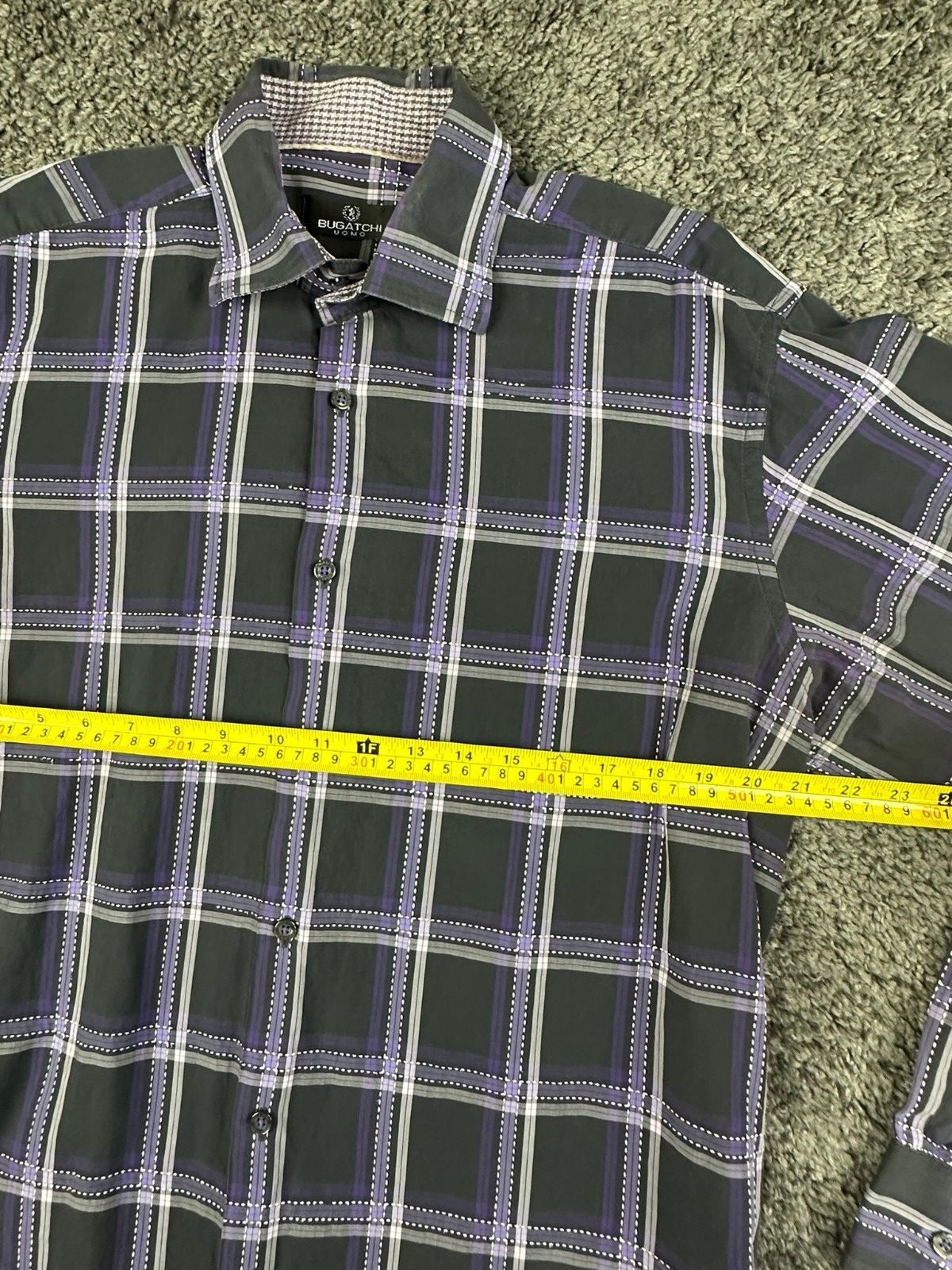 Bugatchi Uomo Mens XL Black Purple Plaid Long Sleeve Button Up Shirt Casual Top