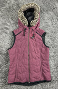 prAna Calla Wool Hooded Vest Womens Burgundy Quilted Faux Fur Trim Full Zip Sz M