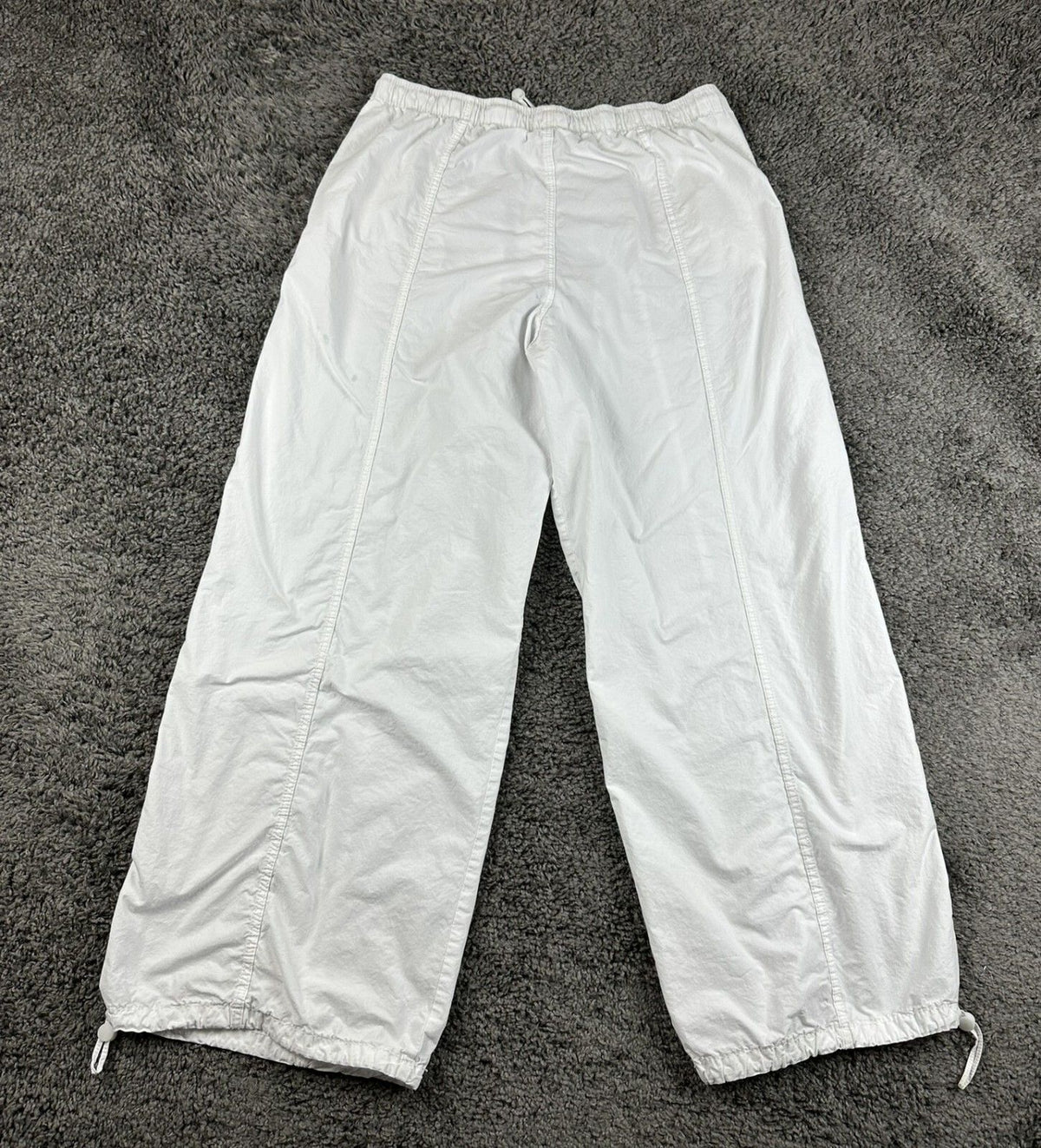 ZARA Mens Large White Cotton Parachute Pants Drawstring Cuffs Wide Leg Track