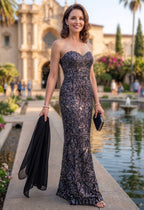 Galina Signature Womens 12 Black Sequin Strapless Column Gown Dress Black Shawl