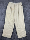 Tommy Bahama Mens 32 Silk Linen Pleated Pants Khaki Tan Relaxed Trousers