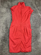 Lafayette 148 New York Red High Neck Zip Front Pocket Sheath Dress Cotton Sz 8