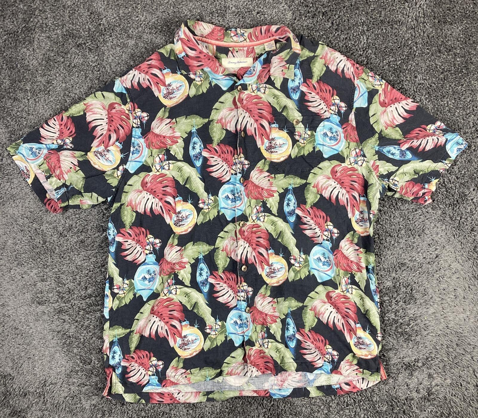 Tommy Bahama "With Bells On" Silk Christmas Camp Shirt Holiday Hawaiian Sz 2XT