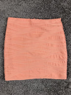 Arden B Coral Pink Textured Wave Bodycon Mini Skirt Peach Ribbed Zipper Back L