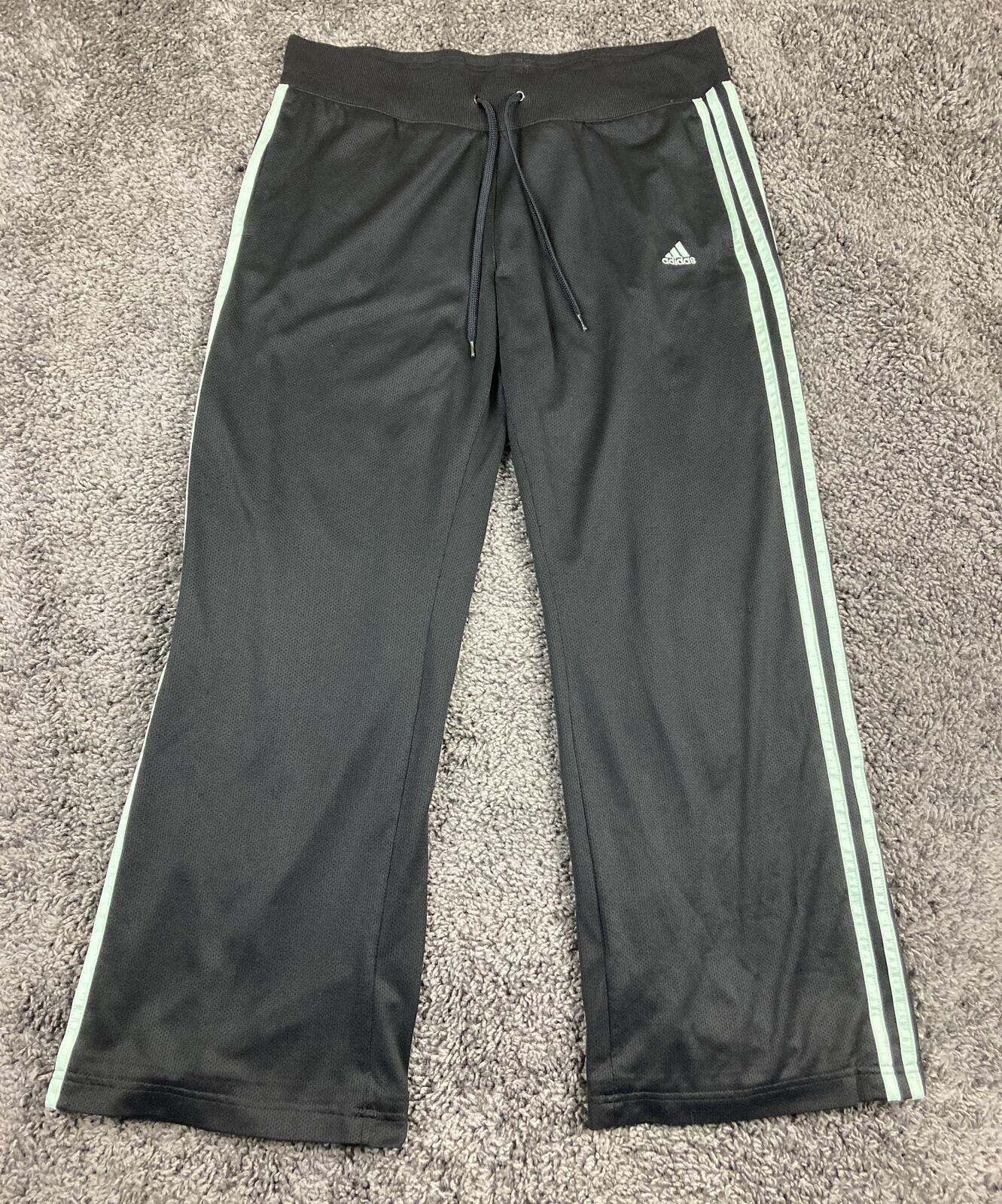 Adidas Women'sTrack Pants Black Mint Green 3-Stripe Straight Leg Sz L