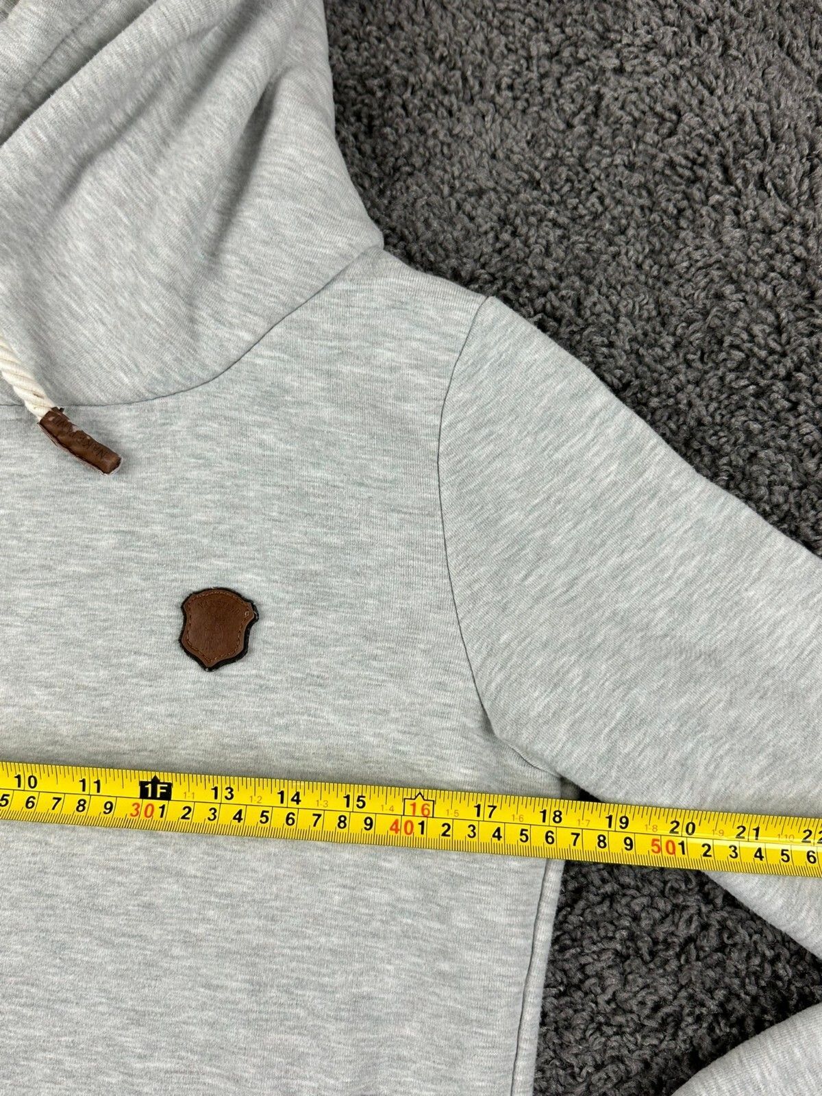 Naketano Womens Gray Cowl Neck Hoodie Pullover Sweatshirt Owl Rope Patch Sz M