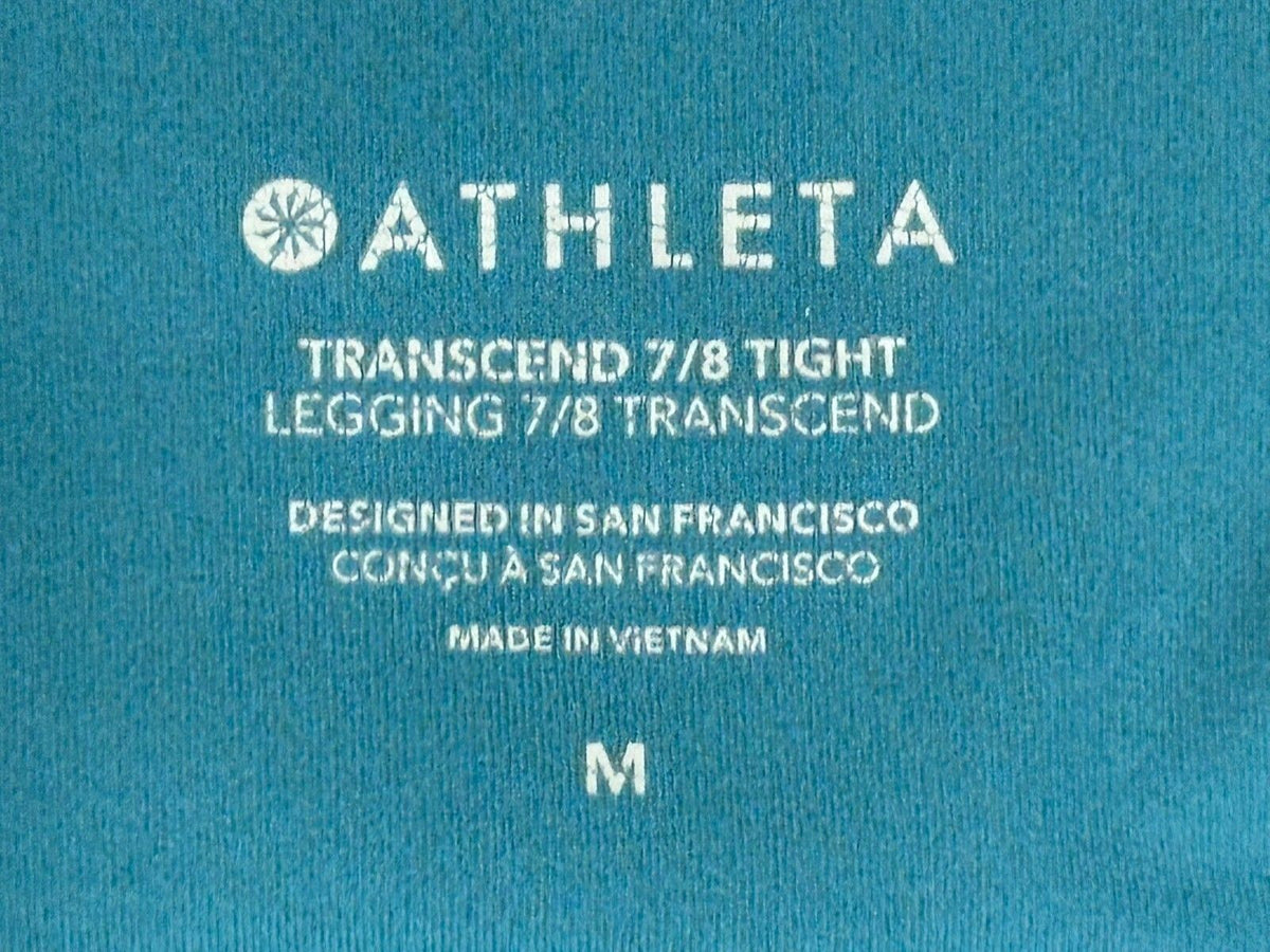 Athleta Womens M Transcend 7/8 Tight Leggings Teal Yoga Gym Workout Pants