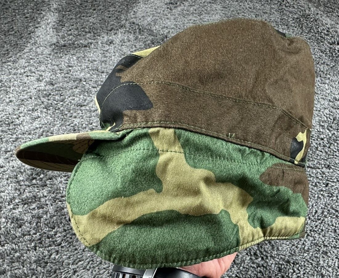USGI Woodland Camo Cold Weather Patrol Cap 7 1/8 M81 Ear Flap Hat Vintage 1983