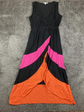 Boston Proper Colorblock High Low Maxi Dress Pink Orange Black Surplice V Size M