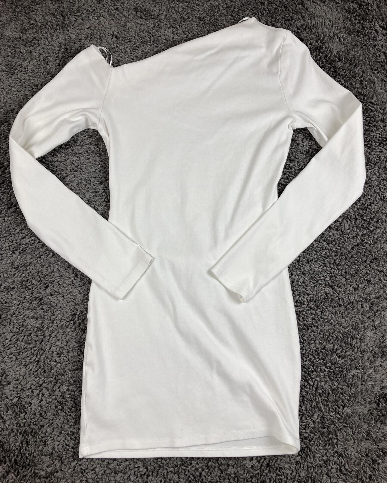 Zara White One Shoulder Mini Dress Long Sleeve Draped Gathered Party Sexy Size M