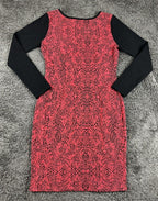 Nicole Miller Dress Red Black Zebra Animal Print Sheath Long Sleeve Knit Sv L