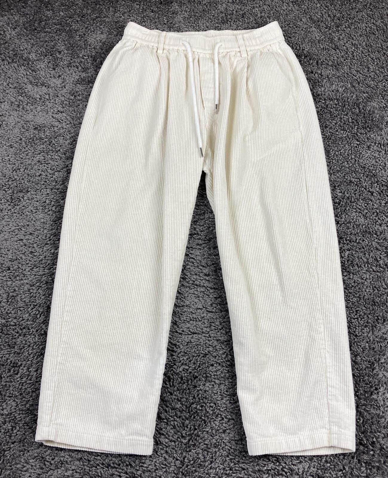 Aelfric Eden Unisex Ivory Corduroy Pants Elastic Waist Straight Leg Cords Sz S