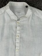 David Naman Mens M White 100% Linen Band Collar Mandarin Shirt Long Sleeve