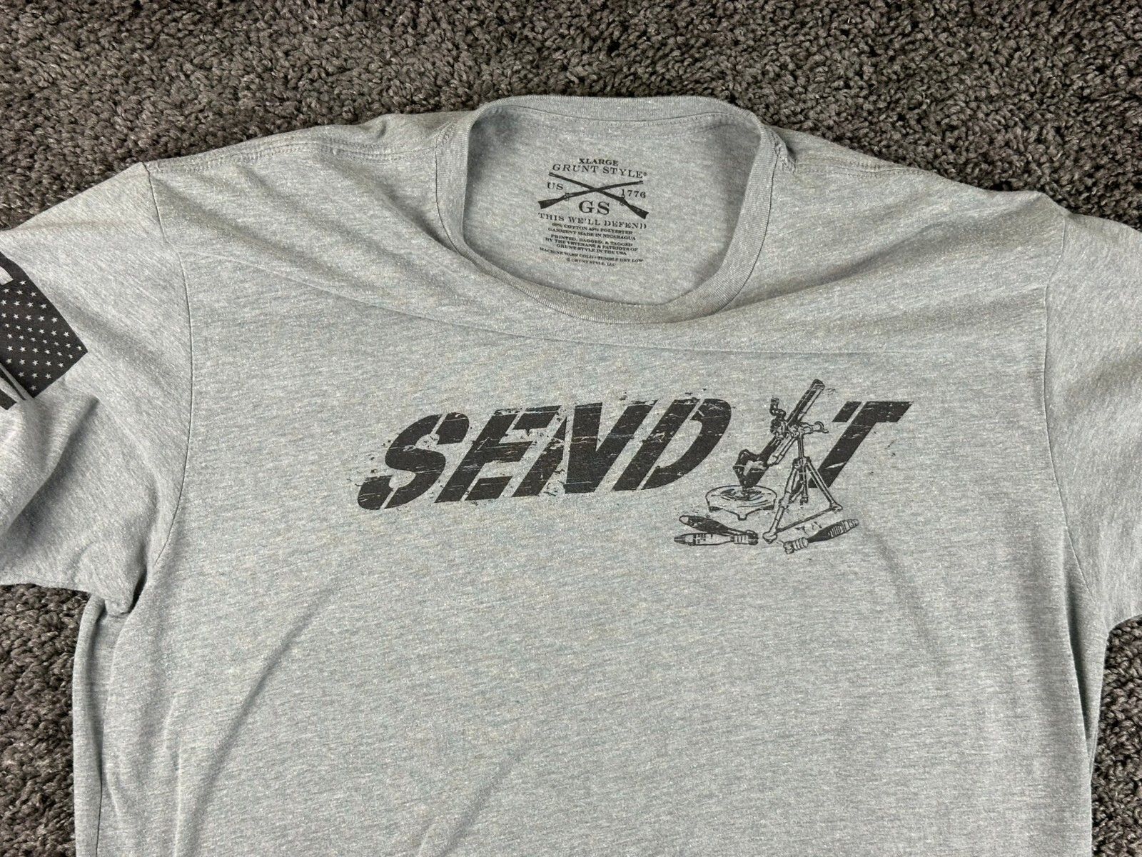 Grunt Style Send It Mortar Shirt Mens Gray Military Patriotic Graphic Tee Sz XL