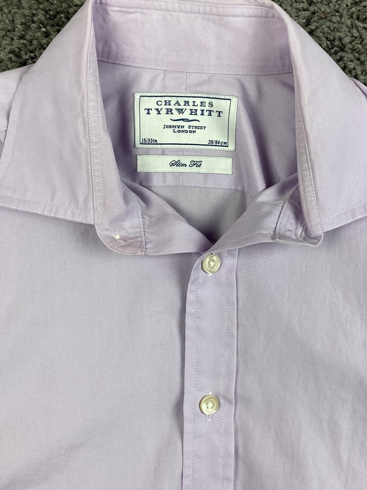 Charles Tyrwhitt Mens Dress Shirt Slim Fit Lavender Cotton French Cuff  15/33