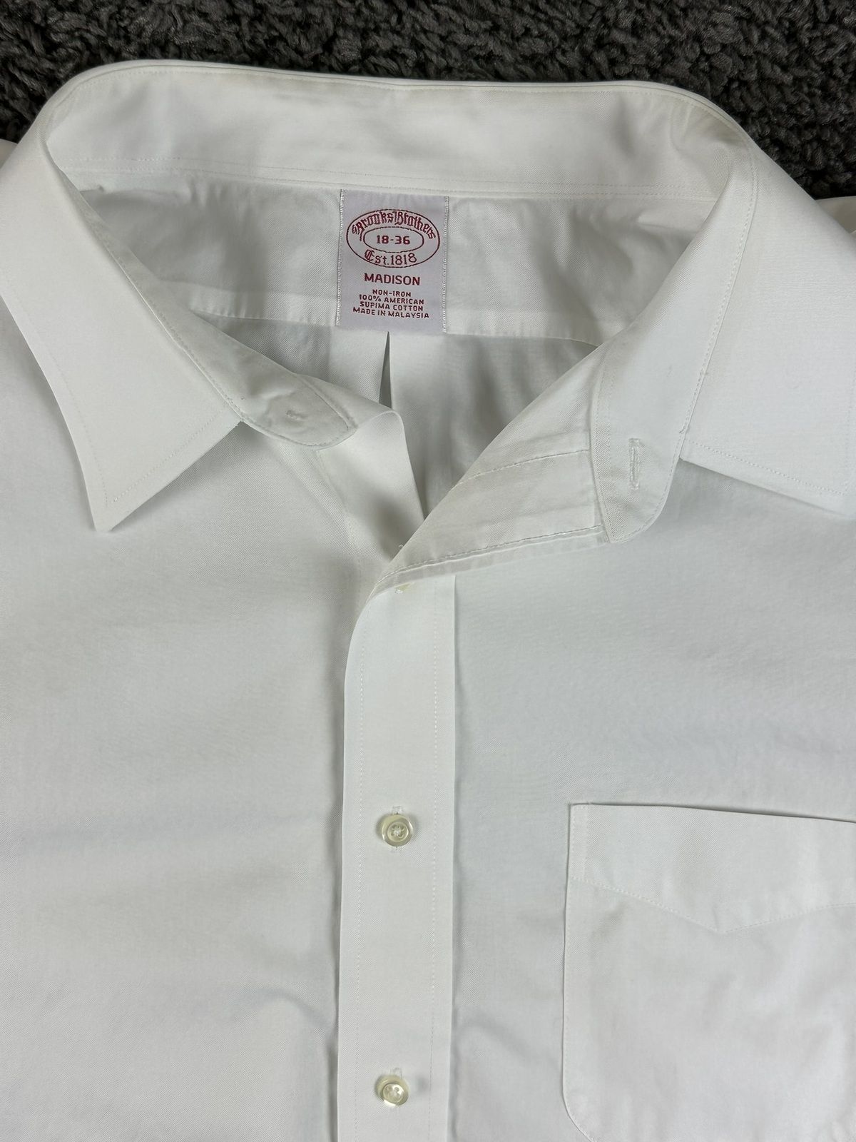 Brooks Brothers Madison Mens Dress Shirt 18/36 White Non Iron Supima Cotton