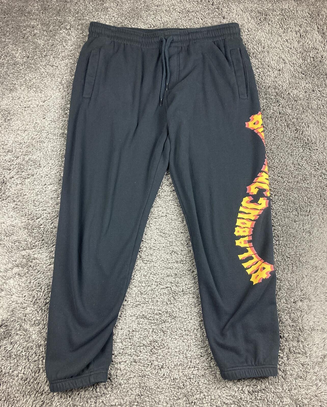 Billabong Shorebird Men Fleece Joggers Black Wavy Graphic Sweatpants Large