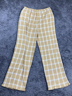Billabong Pants Plaid Women's Yellow White Beach Wide-Leg Pull-On Sz M