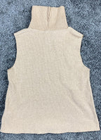 Zara Beige Sleeveless Turtleneck Sweater Vest Raw Hem Knit Tank Women's Medium