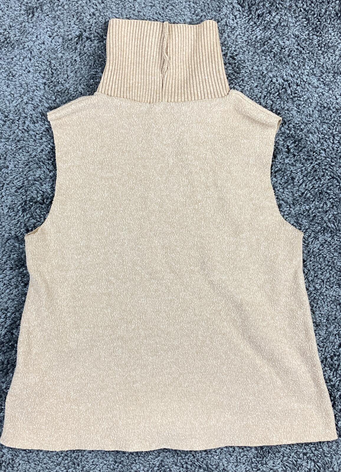 Zara Beige Sleeveless Turtleneck Sweater Vest Raw Hem Knit Tank Women's Medium
