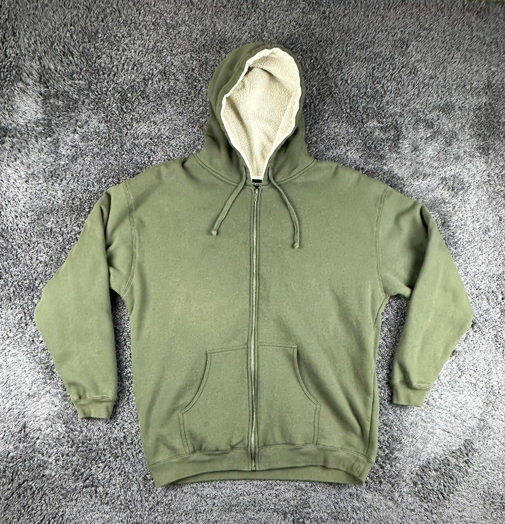 J. Peterman Mens XL Olive Green Full Zip Sherpa Lined Hood Sweatshirt Hoodie