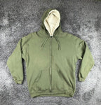 J. Peterman Mens XL Olive Green Full Zip Sherpa Lined Hood Sweatshirt Hoodie