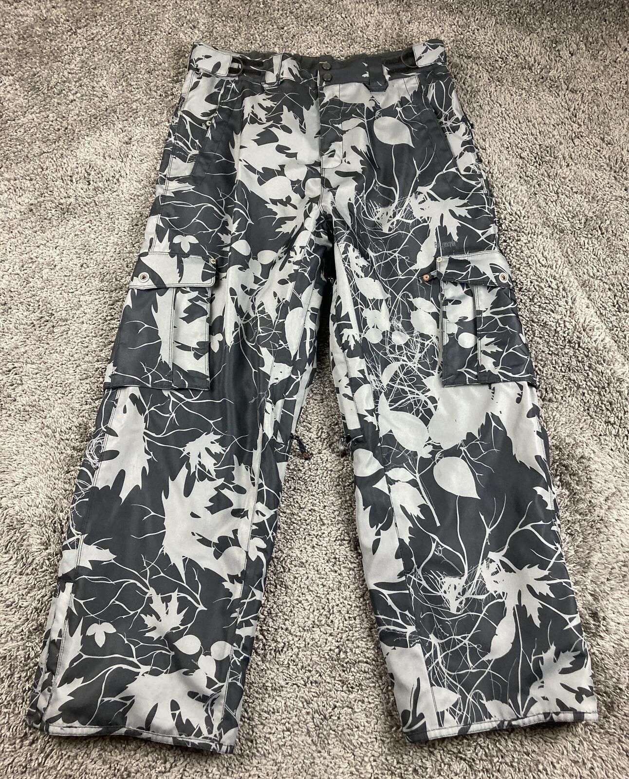 Billabong Pilot Ski Snowboard Pants Mens XL Grey Leaf Camo Waterproof Cargo Vtg