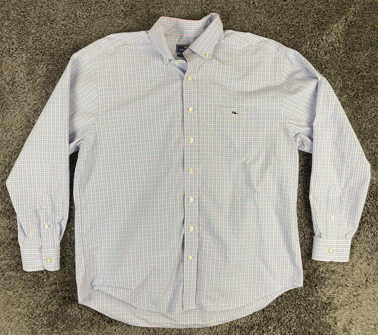 Vineyard Vines Mens Classic Fit Tucker Shirt Blue Pink Tattersall Plaid Sz  XL