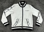 Karl Lagerfeld Paris Womens Small Track Jacket White Black Snap Sleeve Full Zip