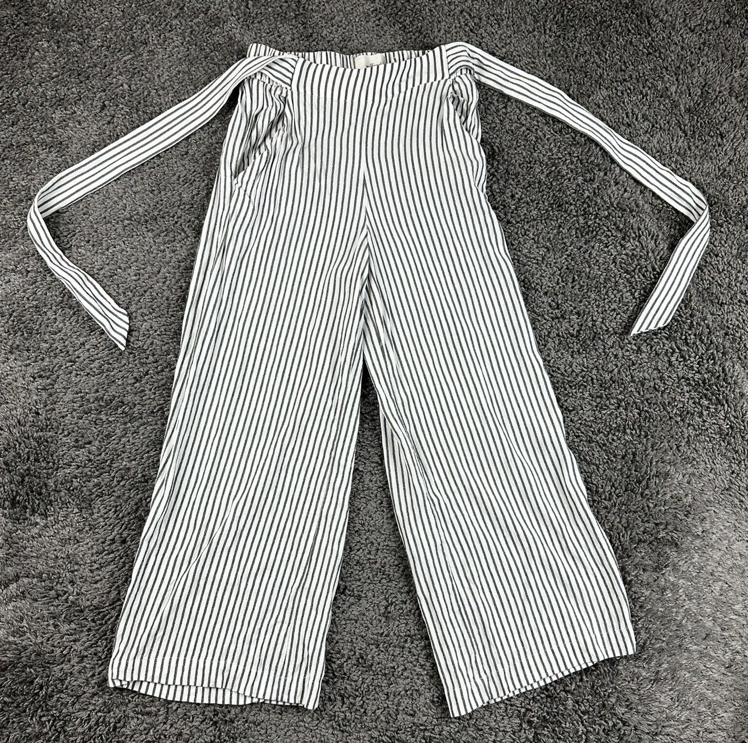 Aritzia Wilfred Faun Pants Womens Striped Wide Leg Cropped Tie Waist Sz XS