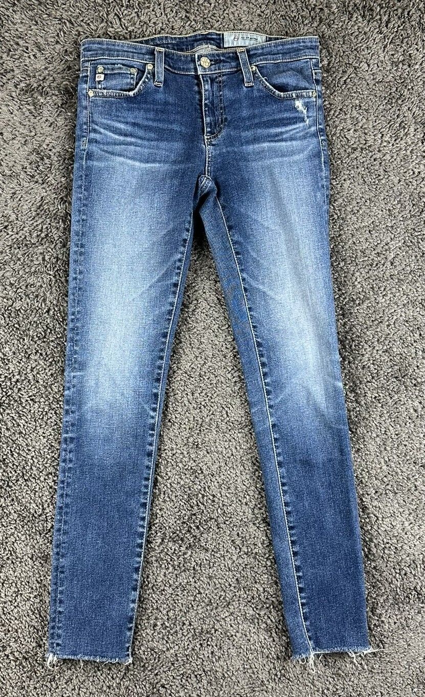 AG Adriano Goldschmied Legging Ankle Jeans Sz 27 Medium Wash Stretch Distressed