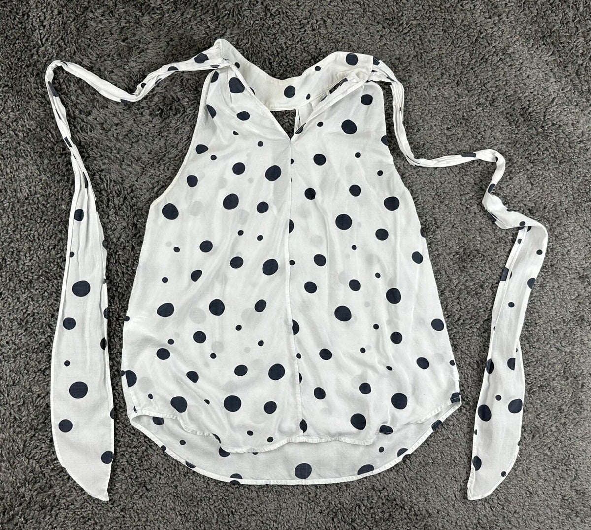 AG Adriano Goldschmied Tank Top Womens XS White Black Polka Dot Halter Neck Tie