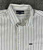 Faconnable Mens Striped Button Down Shirt White Gray Tan Size XL Relaxed Fit