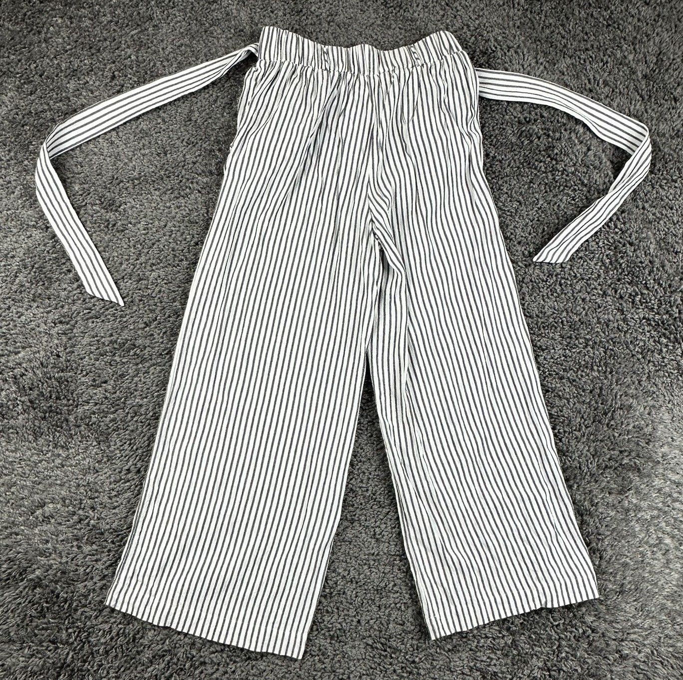 Aritzia Wilfred Faun Pants Womens Striped Wide Leg Cropped Tie Waist Sz XS
