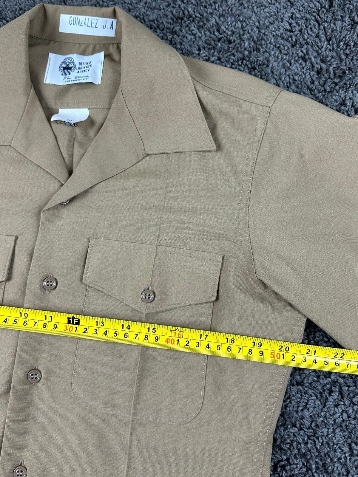 USMC Marine Corps Khaki Short Sleeve Service Shirt Mens DLA Uniform Tan  Size 15