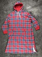 Lands End Serious Sweats Womens Hooded Lounger Dress Plaid Red Fleece 3X 24W