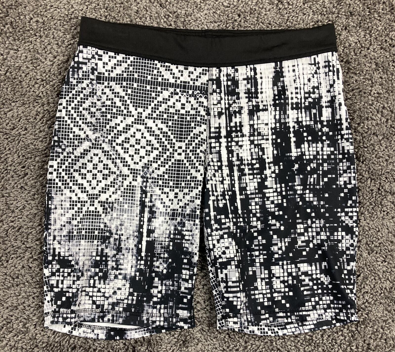 Everlast Womens Biker Shorts Black White Geometric Grid Polyester Spandex Sz L