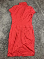 Lafayette 148 New York Red High Neck Zip Front Pocket Sheath Dress Cotton Sz 8