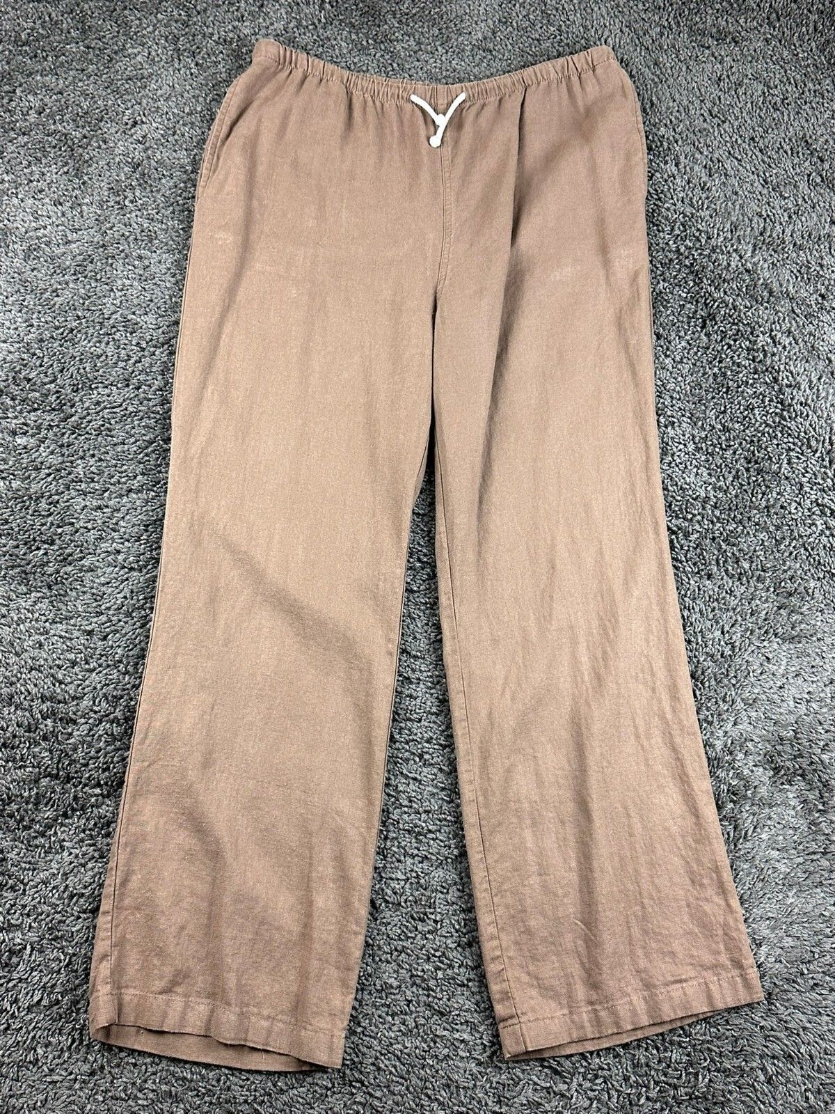 Love Tree Linen Blend Pants Womens Brown Wide Leg Drawstring Casual Beach Sz L