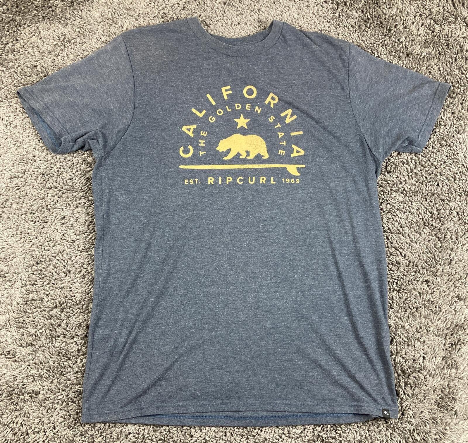 Rip Curl California Bear Surfboard Graphic T-Shirt Mens Gray Heather Surf Sz L
