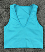 Athleta Elation Ribbed Leggings Crop Tank Set Turquoise Blue Medium Petite