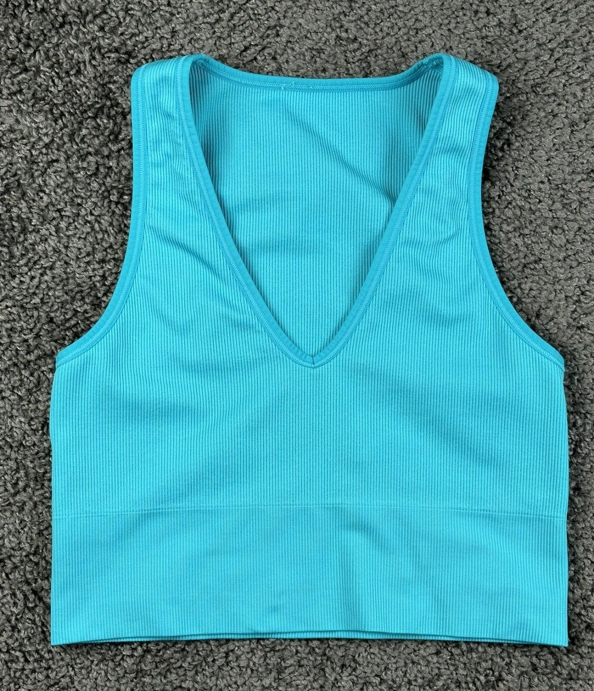 Athleta Elation Ribbed Leggings Crop Tank Set Turquoise Blue Medium Petite