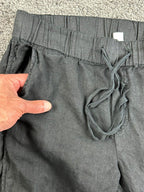 Caslon Womens S 100% Linen Jogger Pants Black Ruched Ankle Drawstring Crop