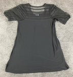 Nina Leonard Black Mesh Stripe Tunic Dress Women's Pockets Short Sleeve Sz L