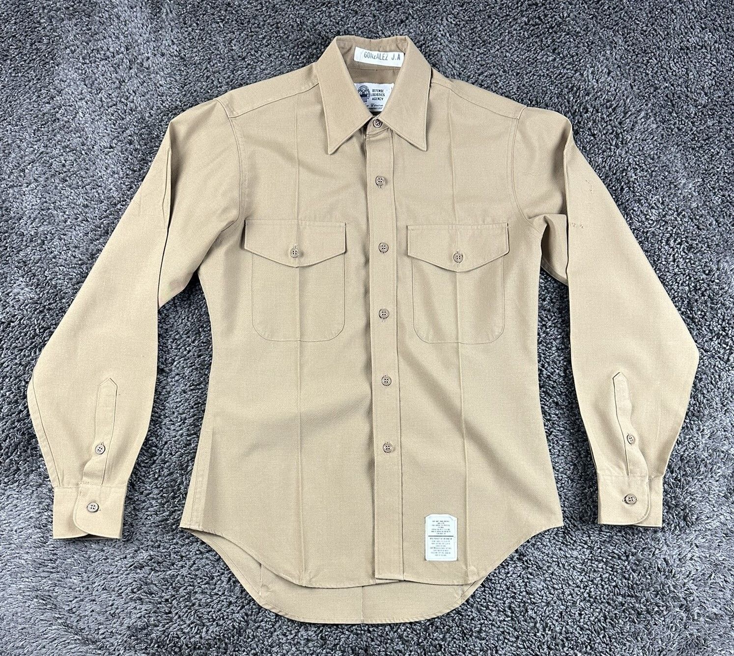USMC Marine Corps Khaki Long Sleeve Service Shirt DLA Military Wool Blend 15/35