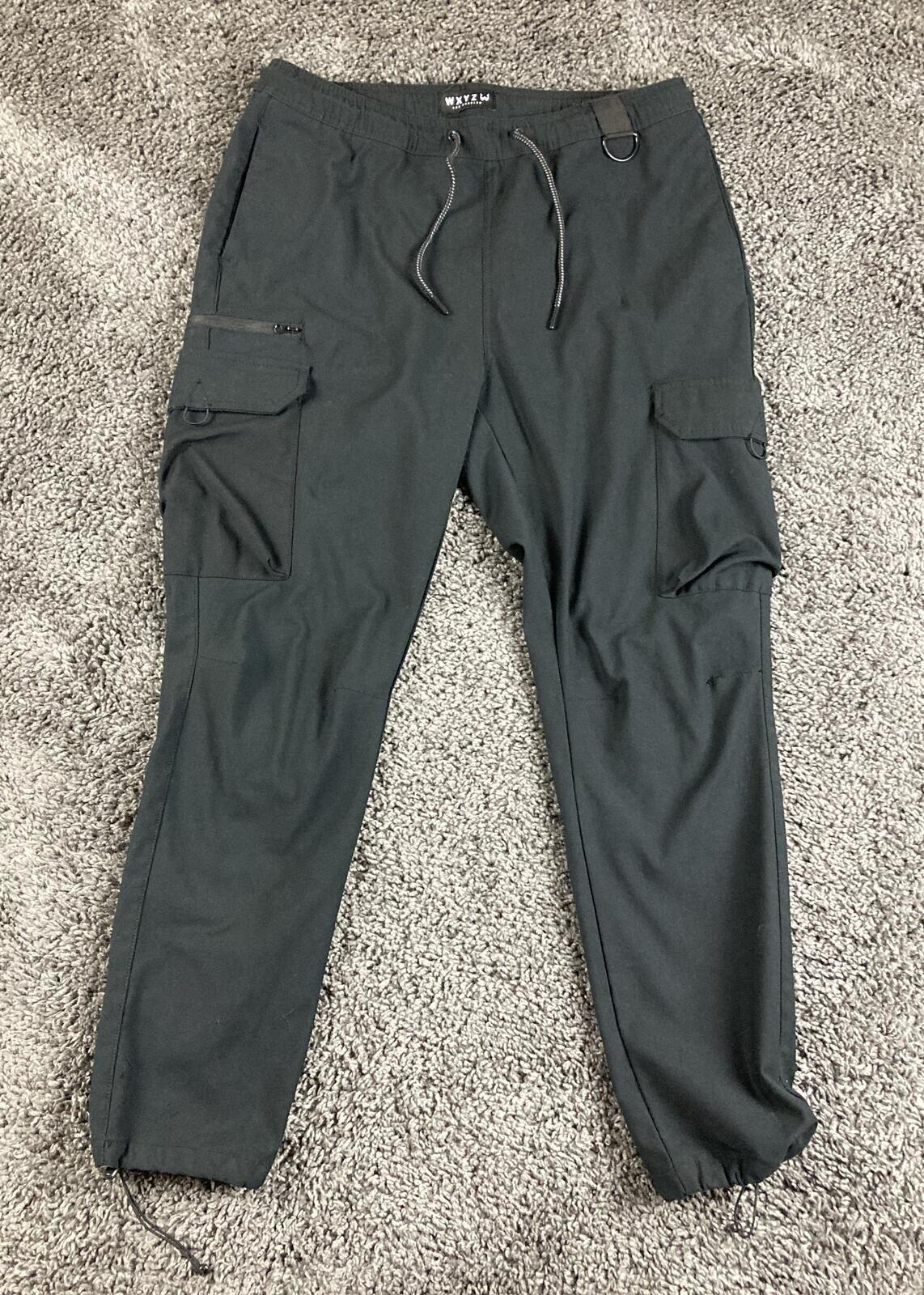 WXYZ Los Angeles Men's Tech Cargo Jogger Pants Black Drawstring Utility  Size L