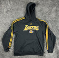 Adidas Los Angeles Lakers Hoodie Mens Black Gold 3 Stripes NBA Pullover Sz Large
