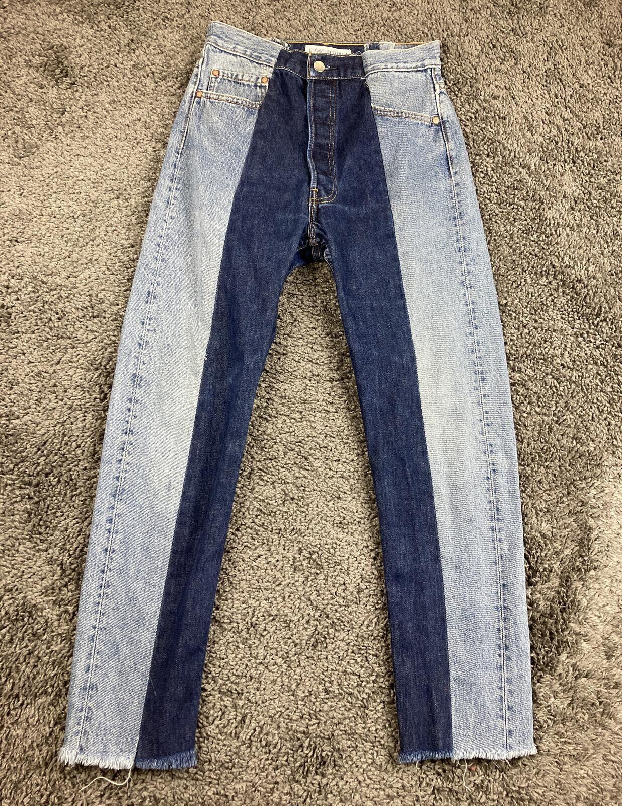 E.L.V. Denim The Twin Straight Jeans Women's Two-Tone Blue Raw Hem Sz 27