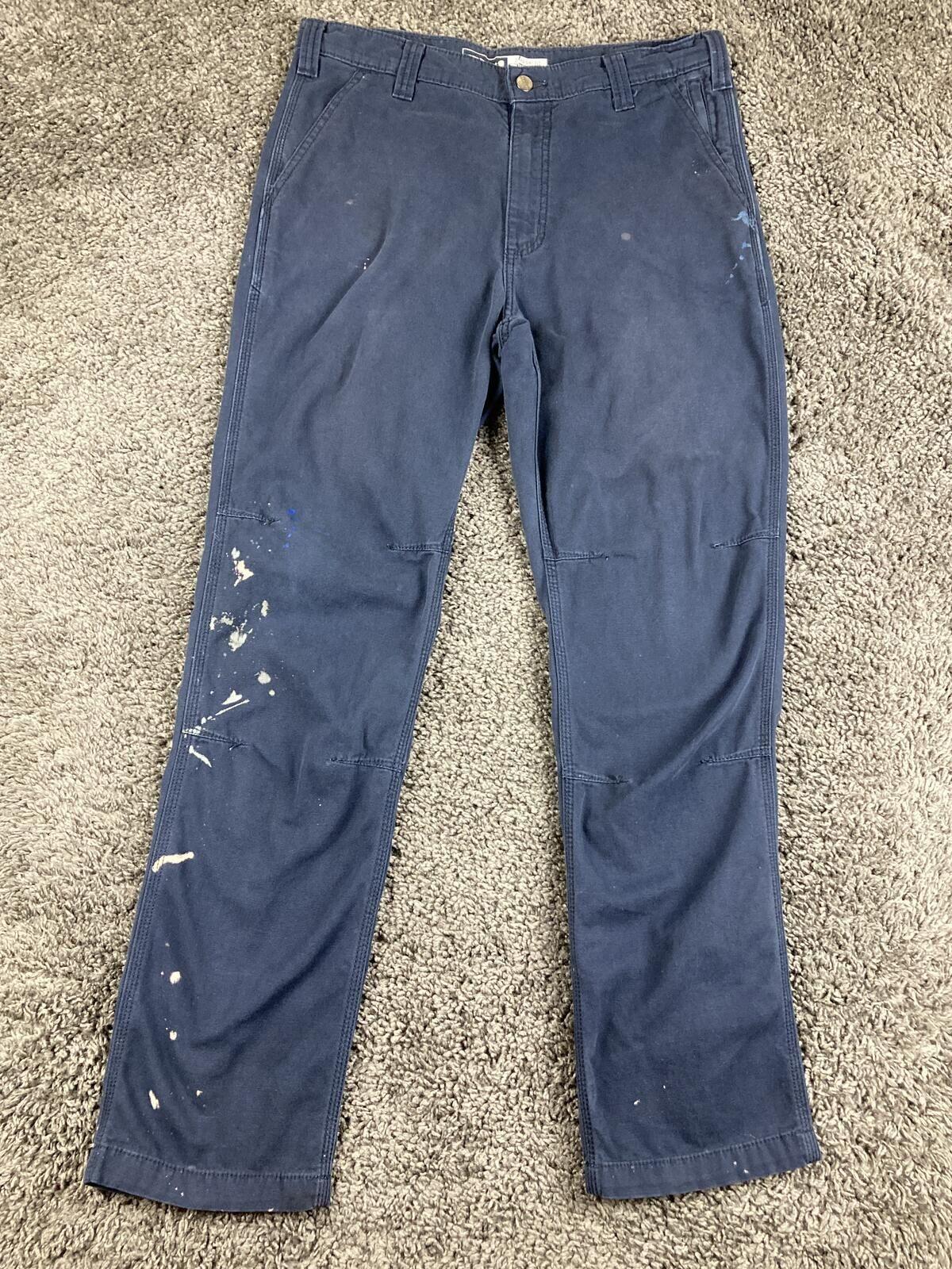 Carhartt Rugged Flex Work Pants Navy Blue Painted Distressed 102821 Sz 34x32
