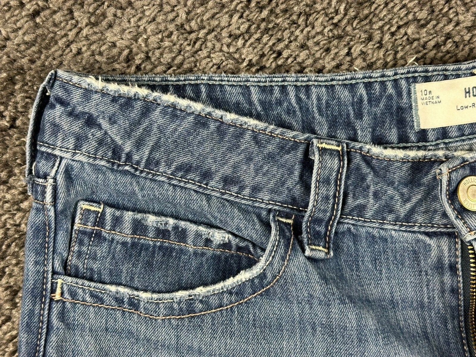 Hollister Low-Rise Super Baggy Jeans Womens Distressed Wide Leg Blue Y2K 10R W30